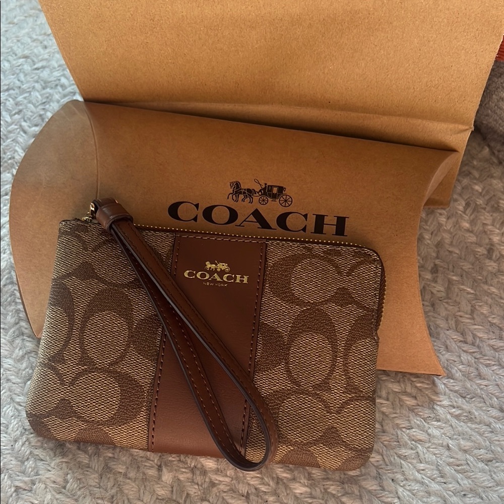 Coach Signature Brown Wristlet